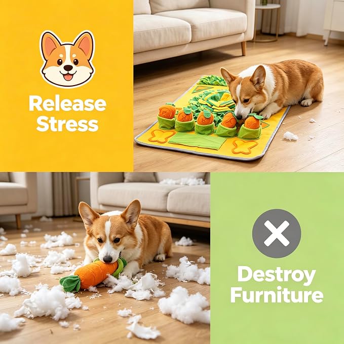 Snuffle Mat for Dogs, Slow Feeder Dog Puzzle Toy, Pet Enrichment Mat | Interactive snuffle mat encourages natural foraging, mental stimulation, slower eating, and enrichment for dogs.