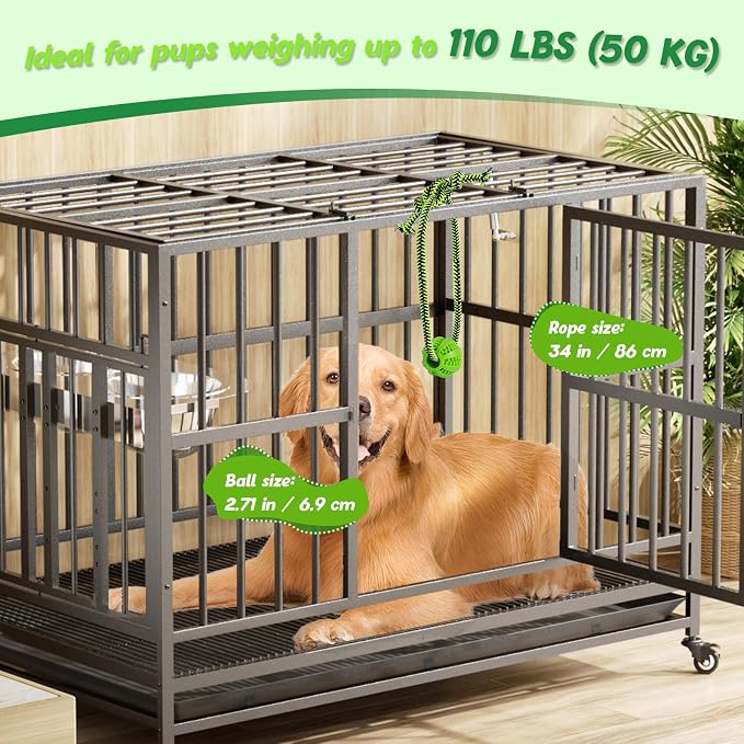 Engaging Chew Toys for Dogs - Puppy Crate Training Aids, Puzzle Treat Dispenser with Rope Ball for Reducing Stress and Anxiety, Compatible with Peanut Butter Treats (Green)