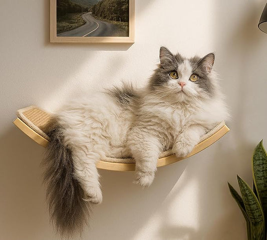 Wood Cat Wall Curved Bed with Sisal Mat, Cats Shelf for Sleeping Scratching | Ergonomic Curved Design, Scratchable Sisal Pad, Wall Mounted