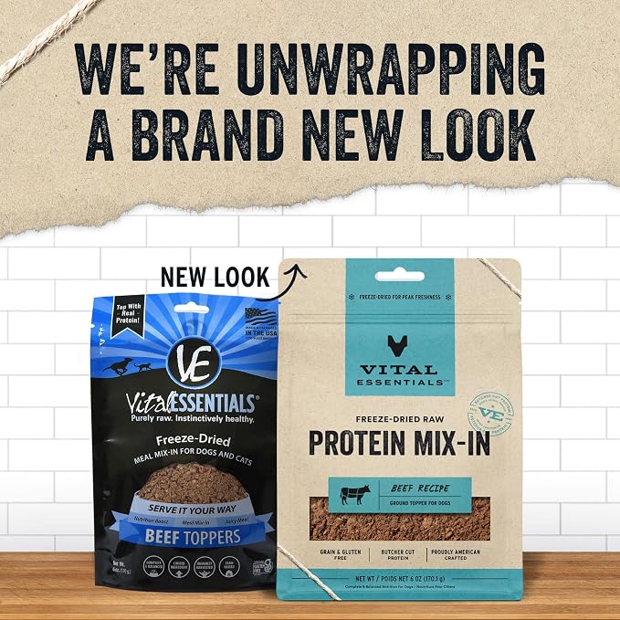 Vital Essentials Freeze Dried Dog Food Topper, Raw Beef Ground Topper for Dogs | Complete Meal or Topper | High Protein, Grain Free Dry Dog Food Mix-in | 6 oz Bag