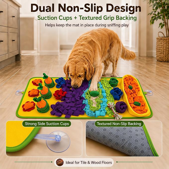 Snuffle Mat for Dogs – Extra Large 32'' x 20'', Washable Slow Feeder Dog Toy, Durable Interactive Dog Puzzle for Mental Stimulation & Nosework Training, with Anti-Slip Suction Cups