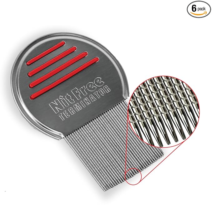 Nit Free Terminator Lice Comb - Professional Stainless Steel Comb for Effective Head Lice Treatment (Colors May Vary) (Pack of 6)
