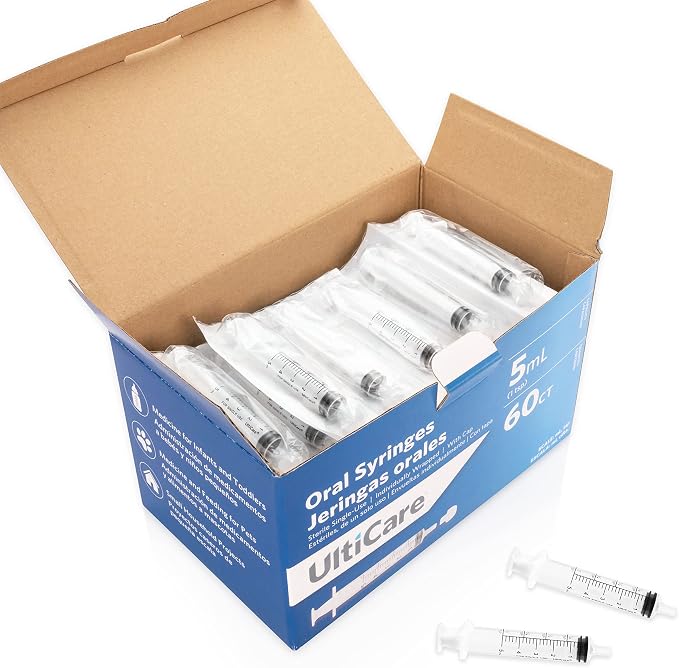 UltiCare 5mL (1 TSP) Oral Tip Syringe – Uses Include Oral Administration of Medicine for Infants, Toddlers and Small Pets, and Small HH Projects. with Cap, Sterile Individually Wrapped, 60 Count