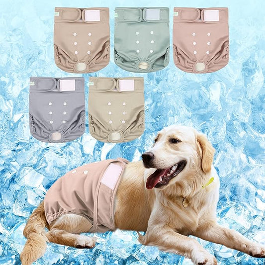 wegreeco Cooling Dog Diapers Female, Reusable Dog Cooling Diapers, High Absorbent Puppy Doggie Panties for Heat, Excitable Urination, or Incontinence, Self-Cooling, 5 Pack(Elegant, Small)