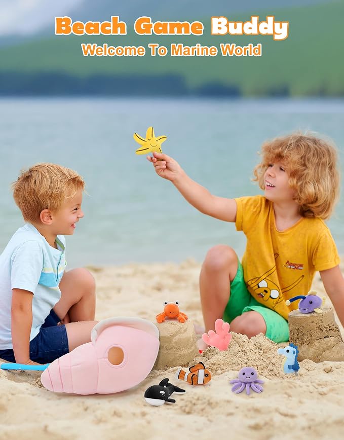 Muiteiur 9-Piece Conch Shell Stuffed Animals with Sea Creatures Inside, 12.6" Soft Ocean Plush Toys for Kids Ages 3+, Hide and Seek Interactive Playset for Birthday, Baby Shower & Nursery Decor