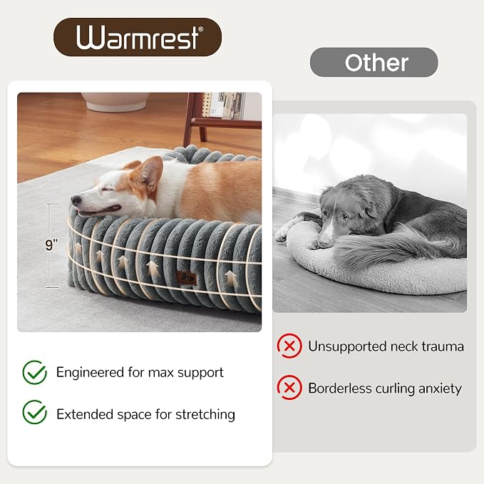 Dog Beds Large Sized Dog,Rectangle Orthopedic Pet Bed for Large Dog, Comfort Fluffy Memory Foam Dog Beds with Anti-Slip Bottom,Grey(35x25x9inchs)