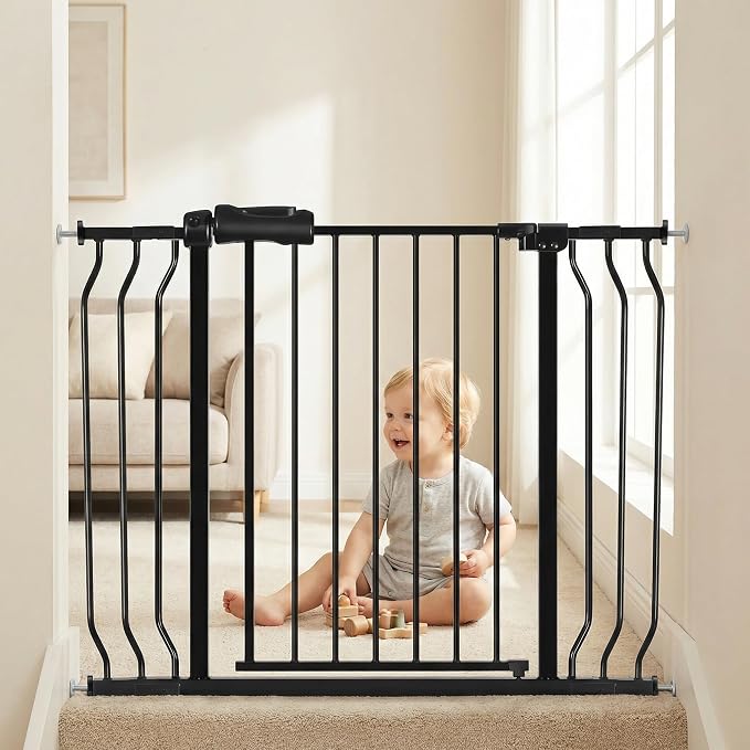 HOOEN Wide Baby Gates for Doorway Stairs 30" Tall 38.5-43.5 Inch Wide Indoor Child Gate for Kid or Pet Dogs Walk Through Pressure Mounted Baby Dog Gate