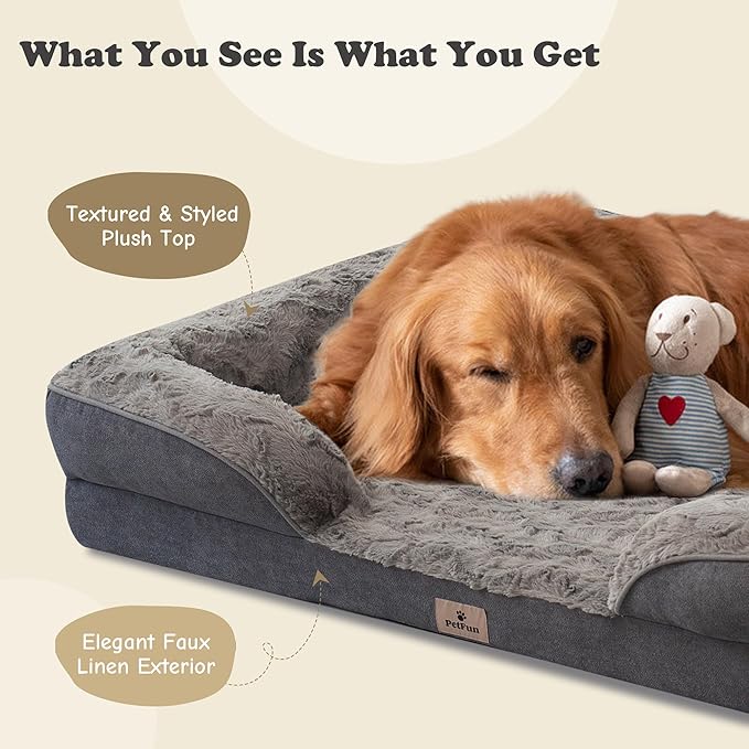 XL Orthopedic Dog Beds Large Sized Dog - Washable Large Dog Cat Bed Waterproof, Comfort Dogs Couch Sofa with Washable Removable Cover, Pet Bed with Nonskid Bottom, 42'', Dark Grey