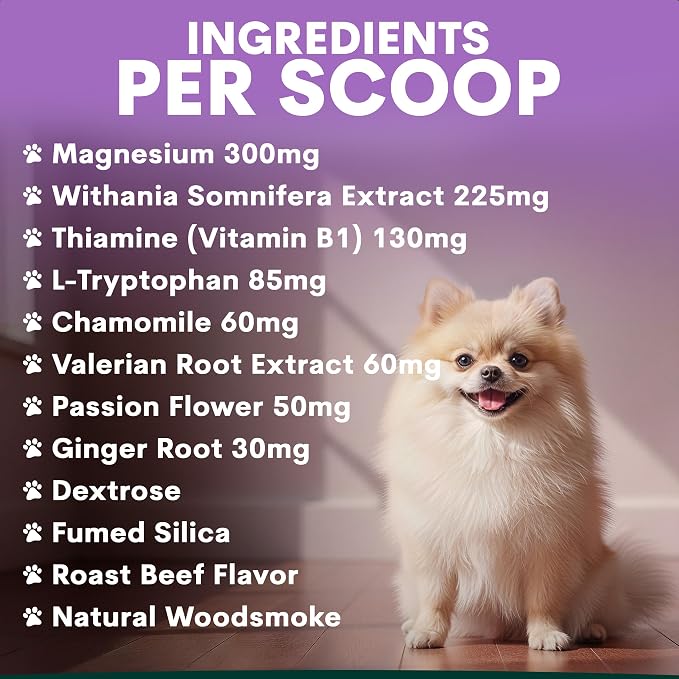 Petz Park Stress + Anxiety Dog Calming Supplement 90 Scoops, Anxiety Supplement, Dog Calming Supplement for Stress Support, Calming Food Topper for Dry or Wet Food, Made in Australia, 6.4oz Powder