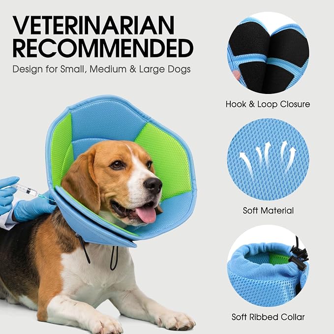 Dog Cone - Soft Cone for Dogs to Stop Licking, Pet E-Collar Alternative After Surgery, Adjustable Pet Recovery Collar for Wound Healing, Light Blue Large