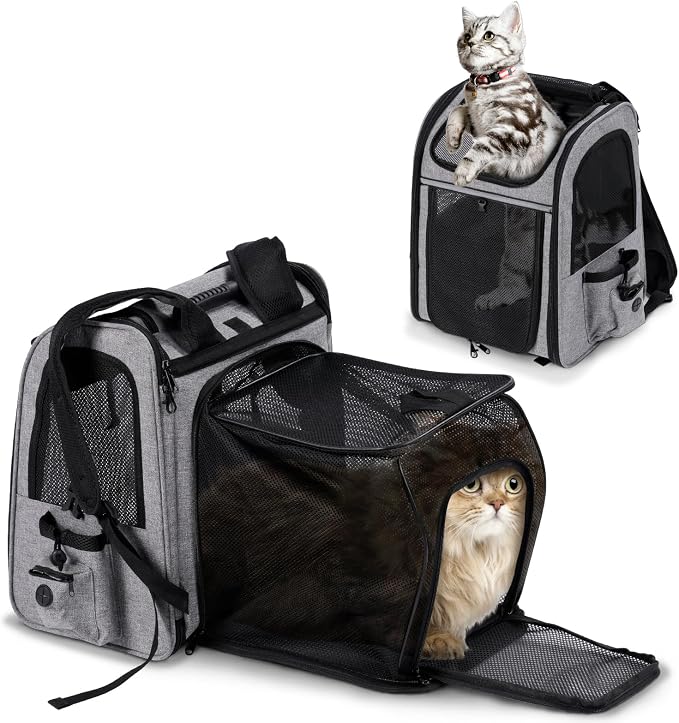 Pet Carrier Backpack for Cats, Dogs and Small Animals, Expandable Portable Pet Travel Carrier, Up to 18 Lbs, Super Ventilated Design, Airline Approved for Traveling, Hiking, Camping