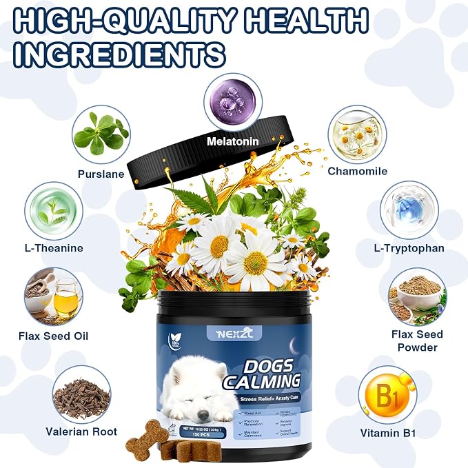 Calming Chews for Dogs 300 Treats, Melatonin for Dogs, Anxiety Relief and Stress Chews, Sleep Aid for Small/Medium/Large Dogs - Fireworks Barking, Thunder, Separation Vet Approved Chicken Flavor