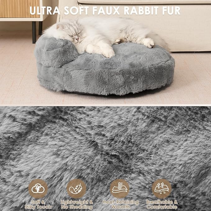 EHEYCIGA Soft Cat Couch Bed for Indoor Cats, Fluffy Small Dog Bed with Removable Washable Cover, Bolster Pet Sofa, Waterproof and Non-Slip, 26" x 26"x 8", Grey