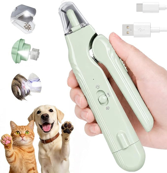 2-in-1 Dog Nail Clippers with Light - Electric Pet Nail Grinder Quiet for Small Large Dogs & Cats, LED Prevent Over Cutting, USB-C Rechargeable Safety Guard Grooming Kit for Black Nails, Green