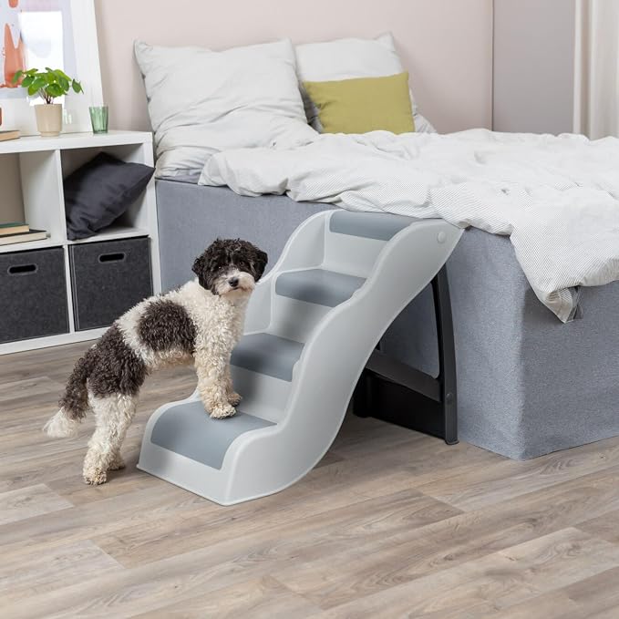 Trixie Lightweight 4-Step Pet Stairs, Gray | Non-Slip Rubber Treads, For Beds and Couches, Foldable, Easy to Store