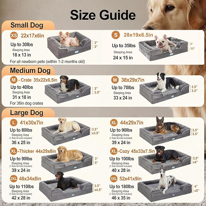 OhGeni Orthopedic Dog Bed Couch Big Cat Sofa for Jumbo Sized Pets with Memory Foam, Machine-Washable Waterproof Removable Cover, Soft Comfortable Fabric, 52-inch (Gray)