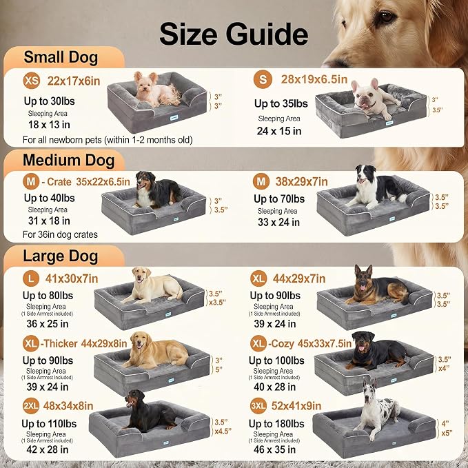 OhGeni Orthopedic Dog Bed Couch Cat Sofa for Large Sized Pets with Memory Foam, Machine-Washable Waterproof Removable Cover, Soft Comfortable Fabric, 35-inch (Gray)