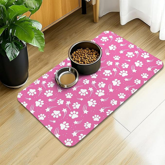 Dog Food Mat 16x24 Inch Pet Feeding Absorbent Mats for Floor Dog Cat Water Bowl Placemat Non-Slip Washable Pet Food and Water Mat