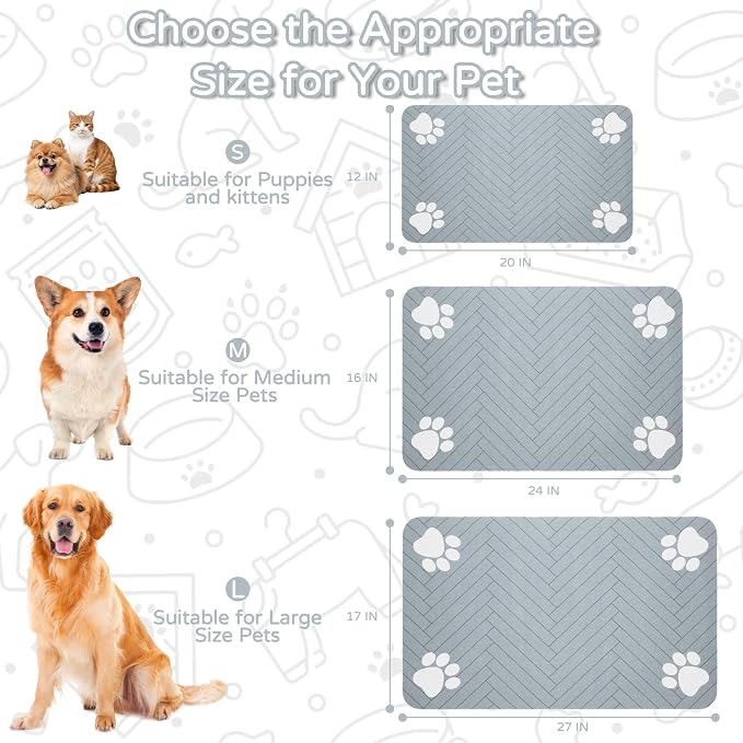 Pet Feeding Mat-Absorbent Dog Feeding Mat for Food and Water Bowl,No Stains Pet Placemat,Quick Drying Water Dispenser Mat for Dog and Cat,Easy to Clean Dog Accessories(S,Light Gray)