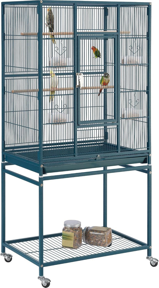 Yaheetech 54inch Metal Large Parrot Parakeet Flight Bird Cage w/Rolling Stand for Small Parrots Cockatiel Sun Parakeet Green Cheek Conure Lovebird Budgie Finch Canary