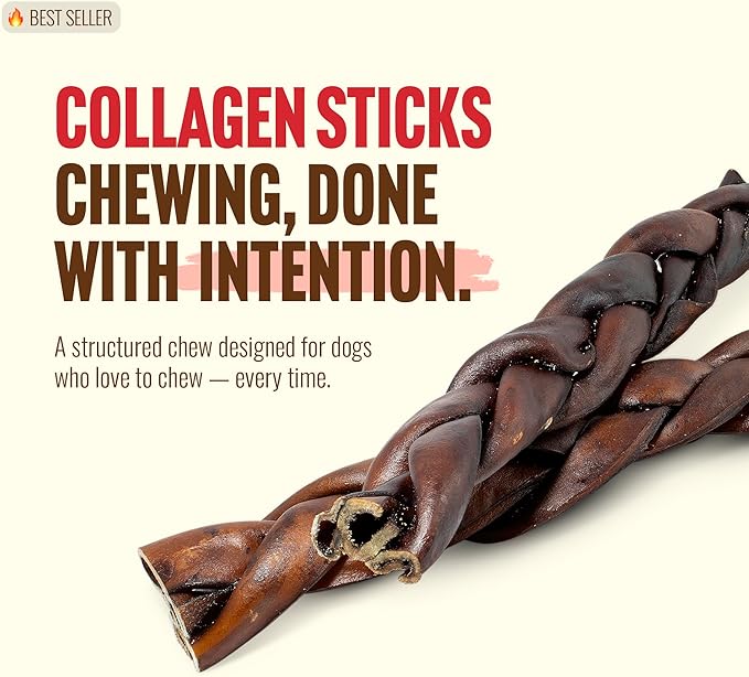 Natural Farm Braided Collagen Chews for Dogs (12 Inch, 6 Pack), Collagen Sticks, Natural Dog Chews, Long Lasting, for Small, Medium and Large Dogs, Odor-Free, Rawhide Alternative