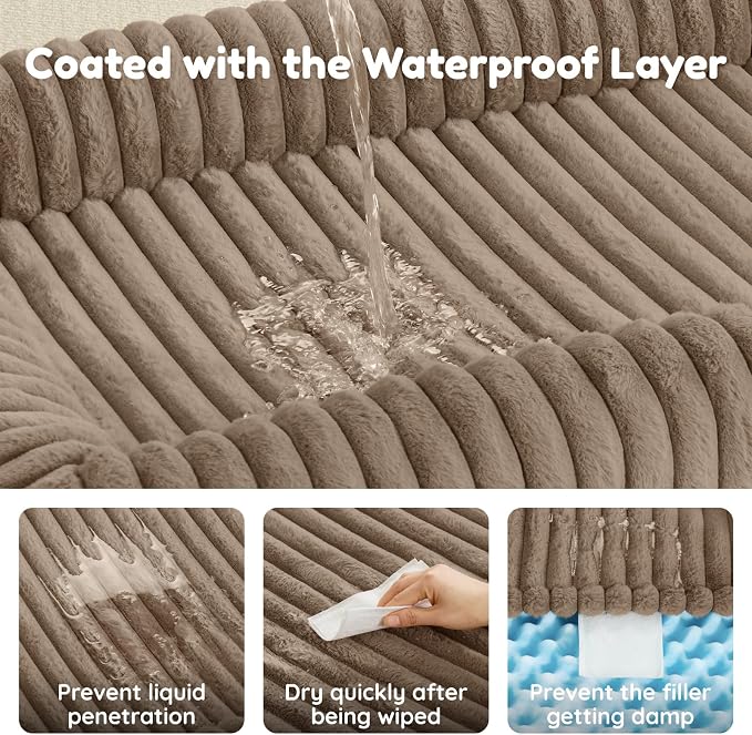 Orthopedic Dog Bed for Large Dogs, Washable Dog Bed with Faux Rabbit Fur Waterproof Cover, High Density Egg Crate Foam Support with 3-Sided Bolsters for Senior Dogs, Non-Skid Bottom,35x28x7, Taupe