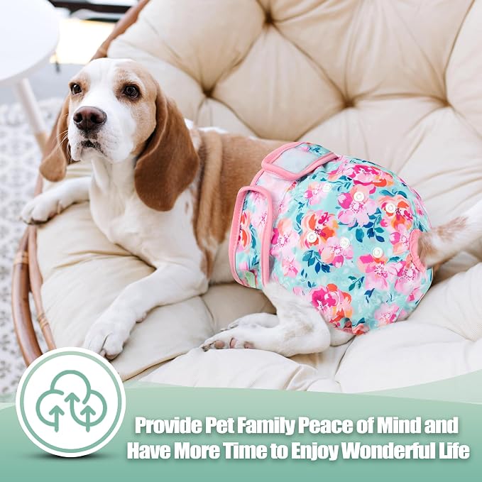 wegreeco Washable Female Dog Diapers Highly Absorbent Reusable Diapers for Dog in Heat Period, 3 Pack (Ink Painting, X-Large)