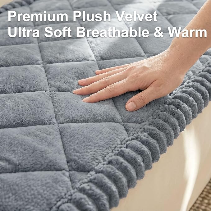 Smiry Couch Cover for Dogs, Non Slip Washable Pet Sofa Protector for Large Dogs, Cats, Fuzzy Plush Sofa Covers for 3 Cushion Couch, Against Fur, Dirt & Scratch Resistant, Grey, 27.6"×95"