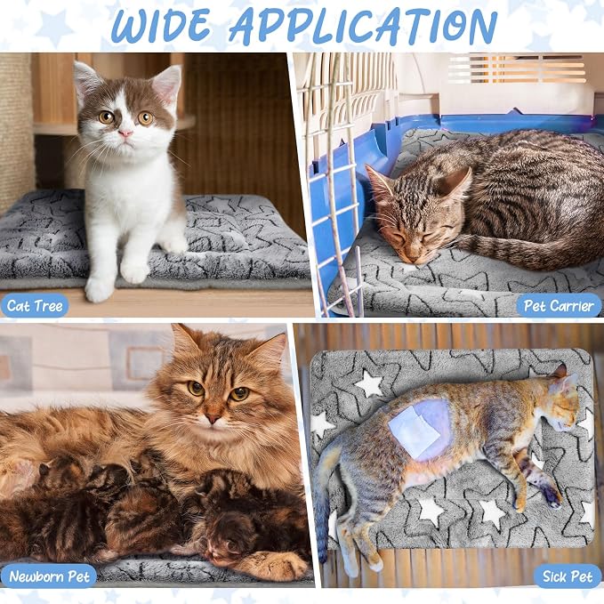 VitalCozy 2 Pack Self Warming Cat Mat Self Heating Pad Bed Reversible Machine Washable Reflects Body Heat Warm Thermal Pet Pad Crate Blanket for Feral and Indoor Cat(Double Star,21" X 14")