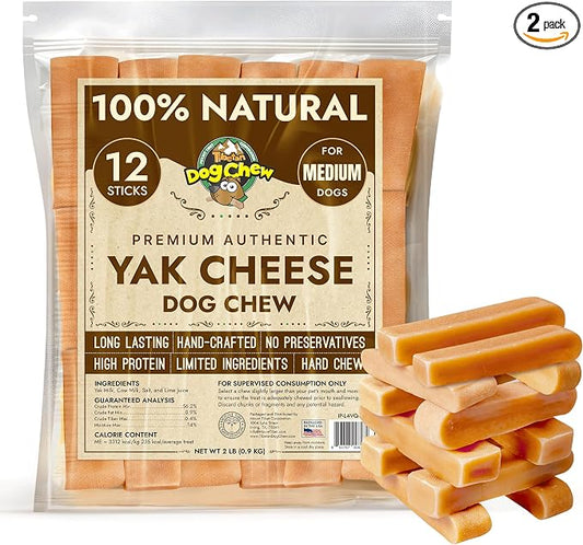 Tibetan Dog Chew 2 lb Yak Cheese Sticks - Natural Handmade Treats, Easy Digest, for Medium Dogs and Aggressive Chewers, Oral Care, Gluten/Rawhide-Free, Puppies and Adult Dogs, Bulk, Delicious Flavor