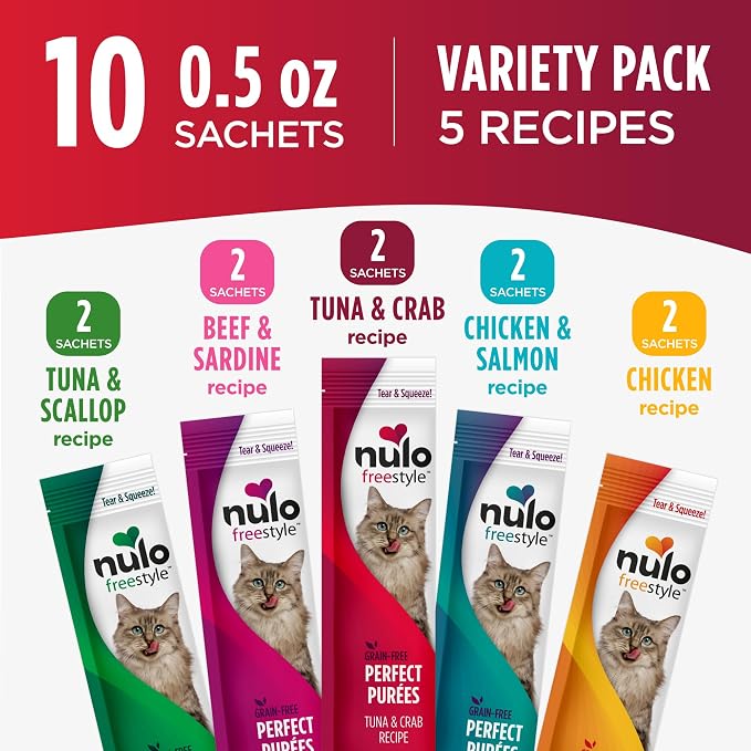 Nulo Freestyle Grain-Free Perfect Purees Premium Wet Cat Treats, Squeezable Meal Topper for Felines, High Moisture Content to Support Hydration, 0.5 Ounces in each Lickable Wet Cat Treat Pouch