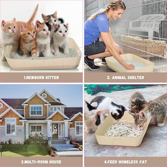 Bokon 25 Count Disposable Litter Box for Cat, Large Disposable Litter Tray for Travel Home Durable Portable Plastic Kitty Litters Boxes Leak-Resistant Easy-Grip Rim, 15.7 x 11.8 x 3 Inches(Beige)