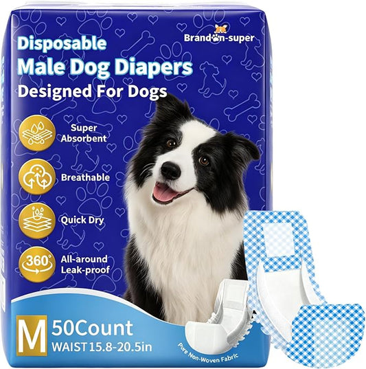 BrandonSuper Dog Diapers Male 50CT,M,Ultra Absorbent Disposable Small Puppy Dog Wraps,Leak-Proof Belly Band for Male Adult Dog and Puppy
