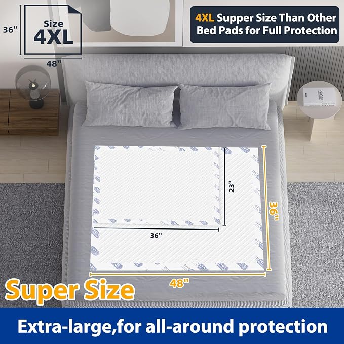 SOFYFINE Disposable Adult Underpads 36"x48" XXL Extra-Large Incontinence Bed Pads – Mattress Protector Pee Pads for Adults Kids, Bed Protection & Training [40 Pads]
