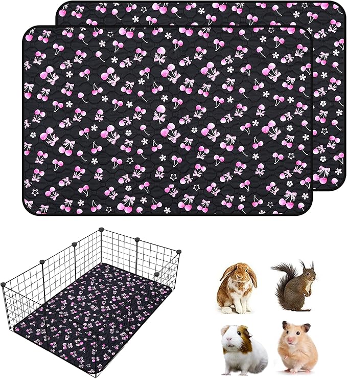 2 Pack Waterproof Guinea Pig Cage Liner, 24" x 36" Washable Reusable Guinea Pig Liner, Super Absorbent Leak-Proof Pet Pee Pad Mats for Guinea Pigs Rabbit Chinchilla Bunny Hamster