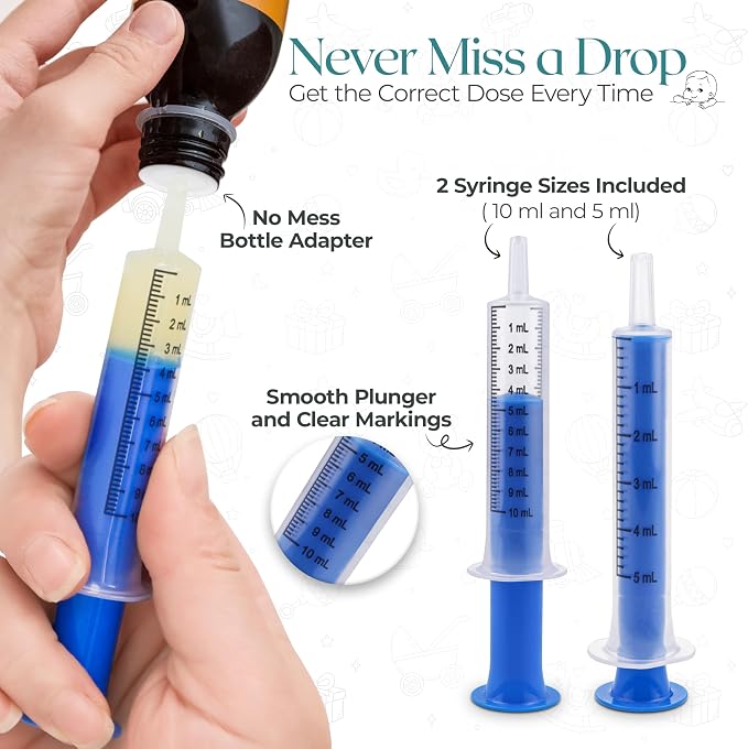 Mess-Free Liquid Medicine Dispenser System for Kids & Pets - Oral Syringe with Bottle Adapter - No Spills, No Waste - With Medication Reminder Log and Marker | Zentious