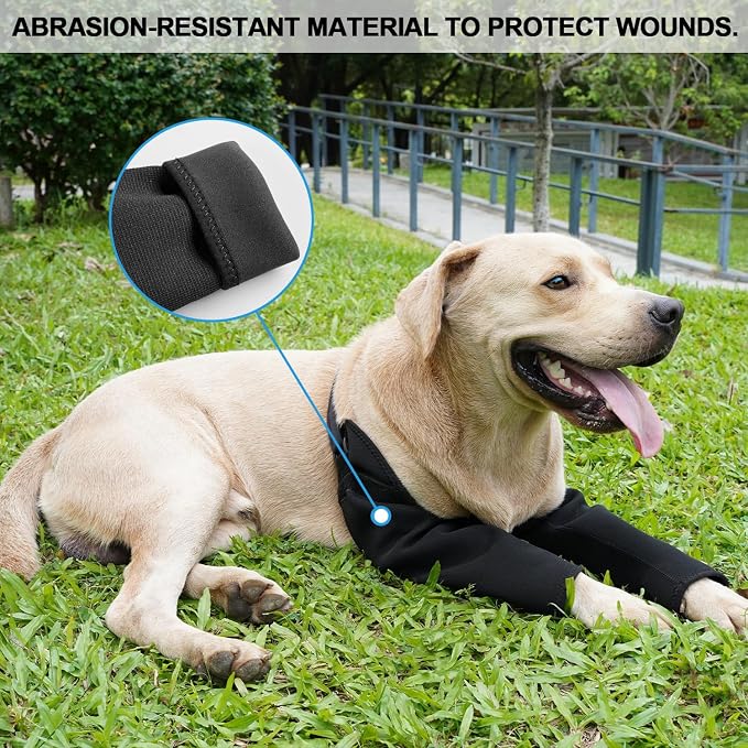Front Leg Dog Recovery Sleeves - Cone Collar Alternative, Waterproof Abrasion-Resistant Washable 2.5mm Thick, Prevents Licking, Keeps Wounds Dry, 24-Hour Wear (Black, 2XL)