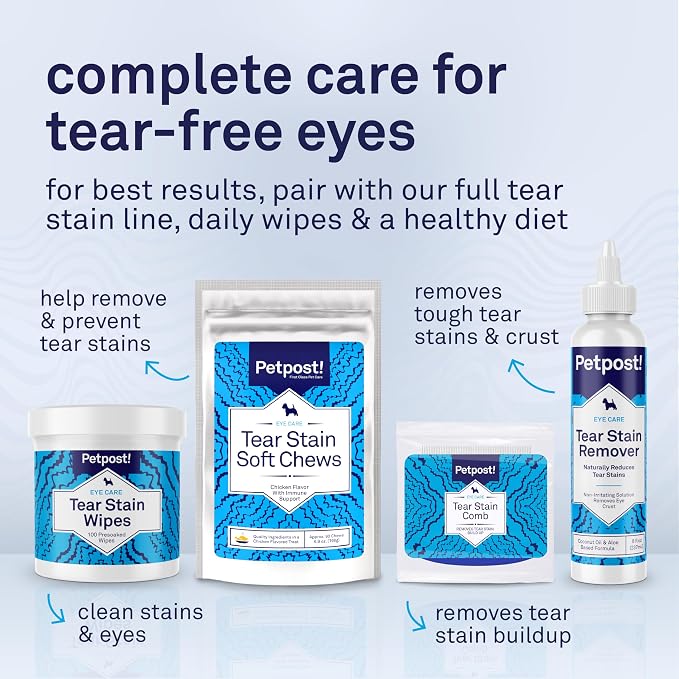 Petpost Tear Stain Remover Soft Chews for Dogs | 90 Count Chicken Flavor Dog Tear Stain Support Supplement | Gentle Eye Care for White Dogs & Light Breeds | Tylosin Free, Made in USA