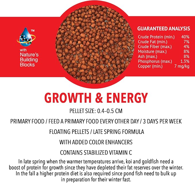MICROBE-LIFT High Growth and Energy Floating Fish Food Pellets for Ponds, Water Gardens, and Fountains, Safe for Live Goldfish and Koi, 40 lbs