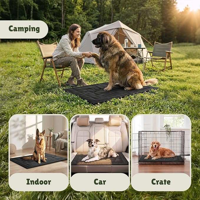 Chew Proof Dog Crate Pad for Aggressive Chewers, Indestructible Waterproof Dog Bed, Durable Machine Washable Dog Crate Mat for Large Dogs, Tough Indoor Outdoor Kennel Pad (Black, Medium (22"x35"))