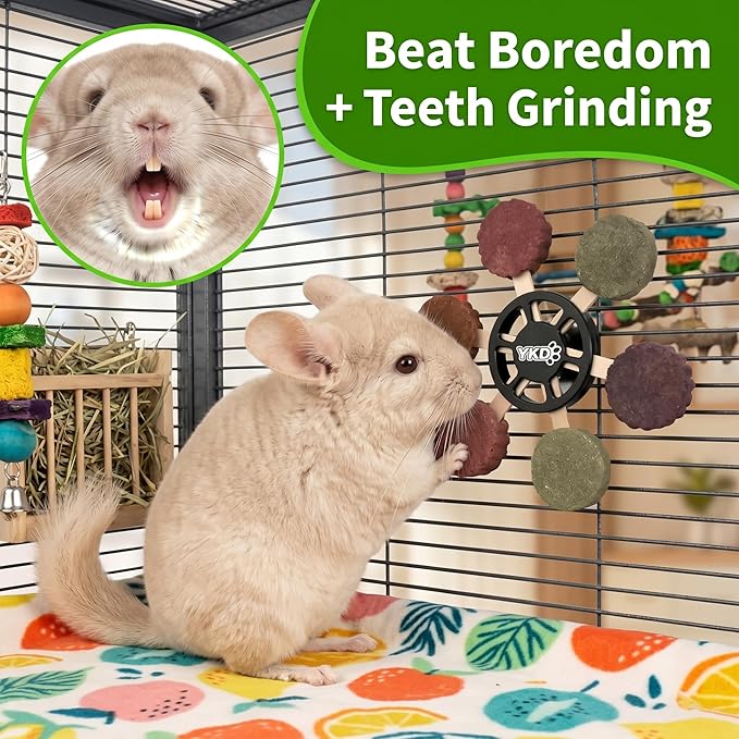 YKD Chinchilla Chew Toys, Rotating Spinner Guinea Pig Toys + 12 Pcs Timothy Hay Rabbit Chew for Teeth Grind & Digestion, Rust-Proof Aluminum Toy, for Rabbit, Bunny, Chinchilla, Hamster Dental Health