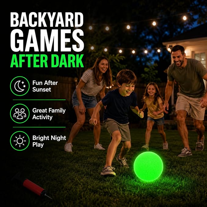 Hiboom Glow in The Dark Kickballs Dodgeballs, 8.5"/ 10"/ 6" Light up 4 Square Ball with Pump, No Battery Needed Playground Balls for Backyard School and Outdoor Night Activities