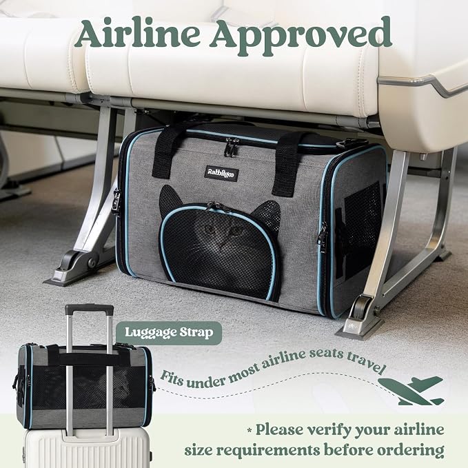 rabbitgoo Cat Carrier Soft Sided, Stable Portable Pet Carrier with Safety Buckles for Car Travel Vet Visit Airline, Comfortable Breathable Kitten Bag for Small Medium Cat, Grey, 17x11x11 inch