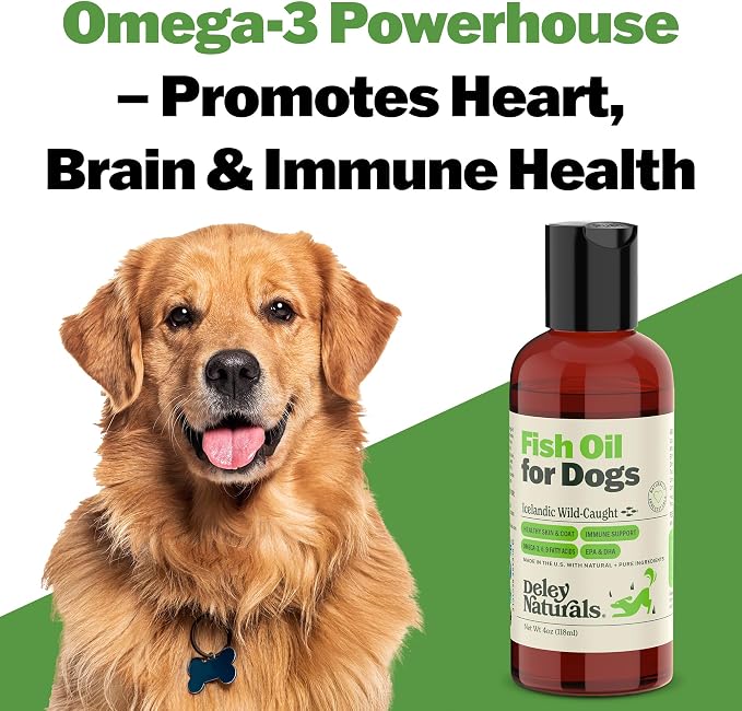 Deley Naturals Fish Oil for Dogs - Itch Relief for Dogs with Omega 3 6 9 for Skin, Joints, Heart and Brain Health - Icelandic Omega 3 Fish Oil for Dogs Skin Irritation - 4oz Omega Oil Made in USA