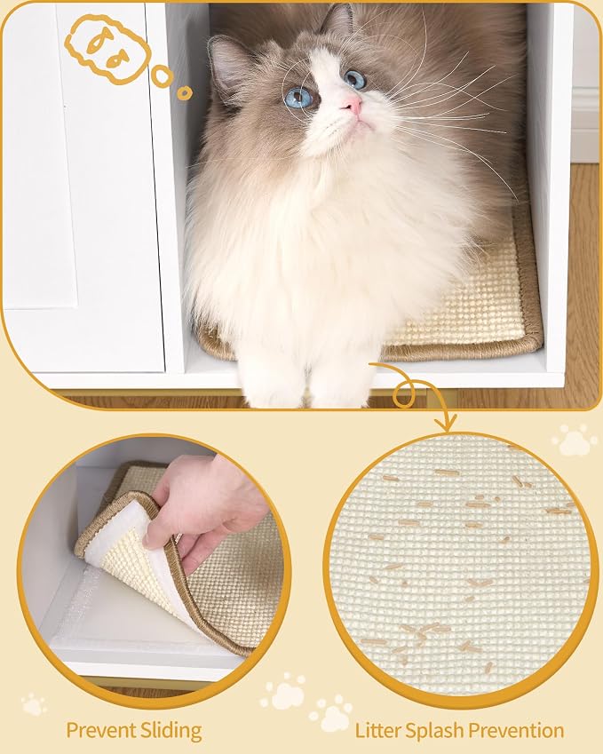 Hzuaneri Extra Large Cat Litter Box Enclosure, Automatic Litter Box Furniture with Scratch Pad, Wooden Modern Self-Cleaning Cat Cabinet with Storage, Cat Washroom, End Table, White and Gold CB87103G