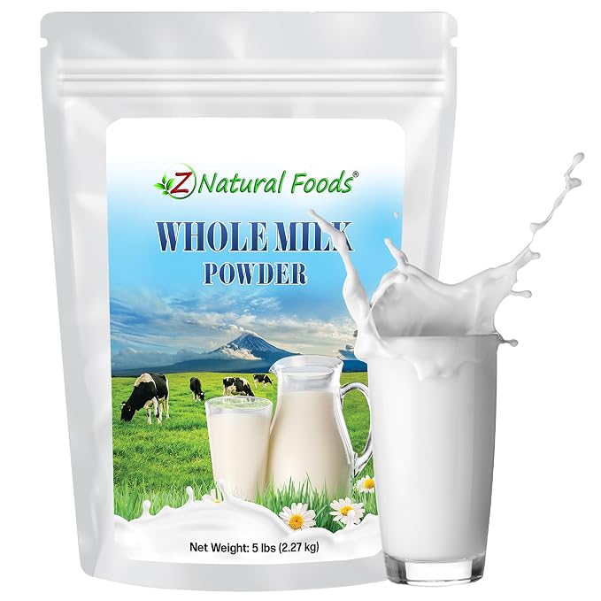 Z Natural Foods Premium Whole Milk Powder - Powdered Milk for Baking, Cooking, Drinks - Dry Milk Powder, Pasteurized, Non-GMO, Gluten-Free, Kosher-Certified, 5 lbs