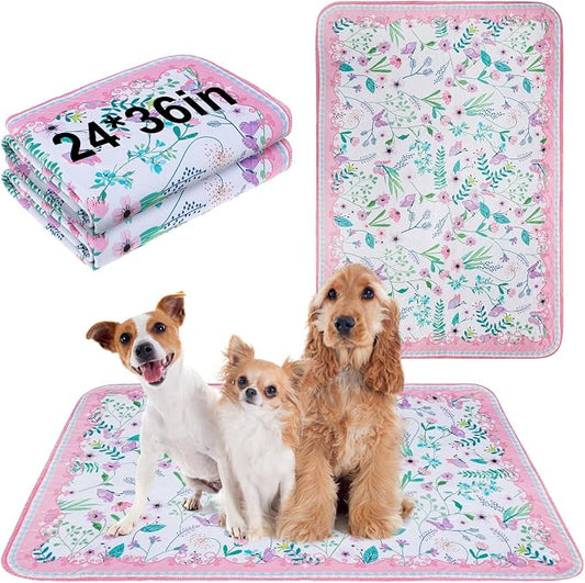 BEAUTYZOO Reusable Puppy Pads,Washable Pee Pads for Dogs,Non Slip Wee Wee Pad for Potty Training,Thick Heavy Absorbent Underpads for Playpen,Bed,Sofa,Crate,Whelping,Travel & Outdoor Spring, 24" x 36"