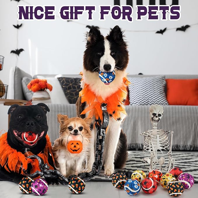 Seenelling 36 Pcs Dog Squeaky Tennis Balls 2.5 Inch Interactive Balls for Small Medium Large Dogs Teething Chew Toys for Throwing Fetch Exercise Playing Outdoor 6 Style(Spider)