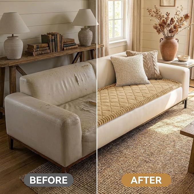 Smiry Couch Cover for Dogs, Non Slip Washable Pet Sofa Protector for Large Dogs, Cats, Fuzzy Plush Sofa Covers Backrest & Armrest, Against Fur, Dirt & Scratch Resistant, Camel, 20"×24", 2 Pack