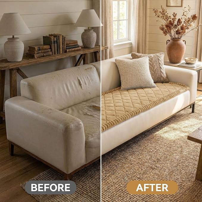 Smiry Couch Cover for Dogs, Non Slip Washable Pet Sofa Protector for Large Dogs, Cats, Fuzzy Plush Sofa Covers for 2 Cushion Couch, Against Fur, Dirt & Scratch Resistant, Camel, 27.6"×59"